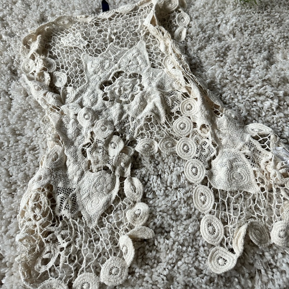 Indigo boho bohemian cream indie macramé cute knitted vest crop top jack…